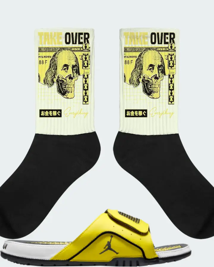 Jordan Hydro Slide 4 Sneaker Matching Citron Socks - Take Over