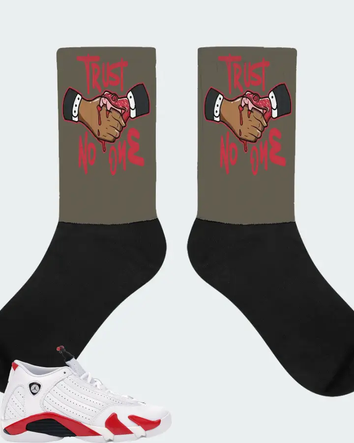 Jordan 14 Retro Sneaker Matching Army Green Socks - Trust No One
