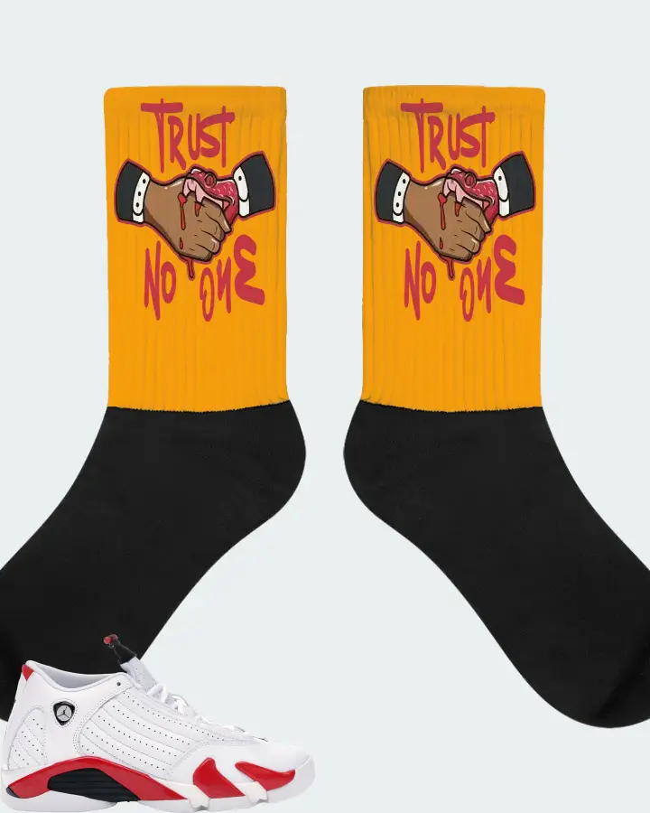 Jordan 14 Retro Sneaker Matching Gold Socks - Trust No One