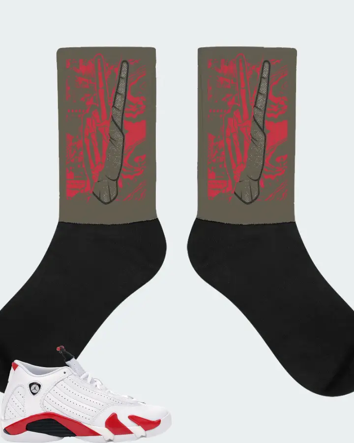 Jordan 14 Retro Sneaker Matching Army Green Socks - Peace of mind