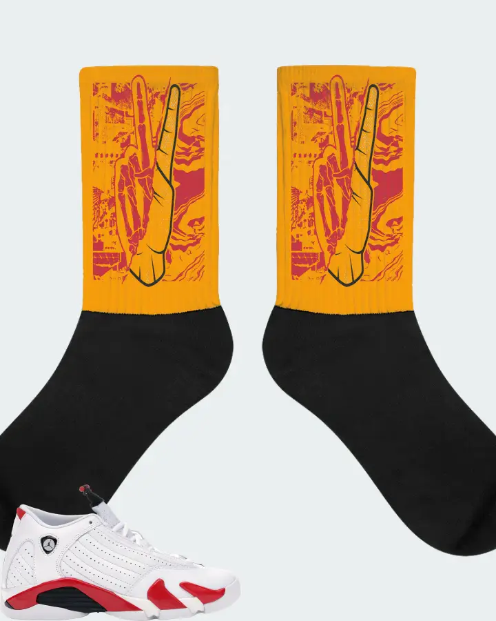 Jordan 14 Retro Sneaker Matching Gold Socks - Peace of mind