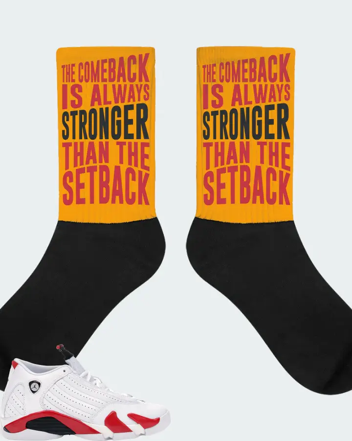 Jordan 14 Retro Sneaker Matching Gold Socks - The Comeback