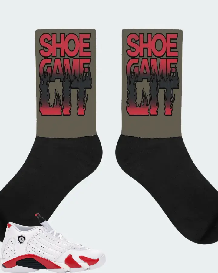 Jordan 14 Retro Sneaker Matching Army Green Socks - Shoe Game Lit Refreshed