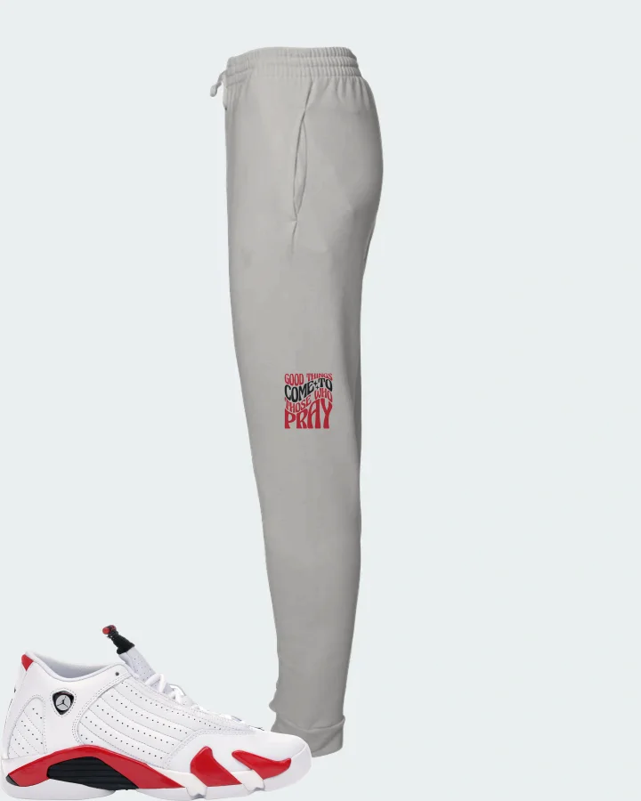 Jordan 14 Retro Sneaker Matching Grey Joggers - Good Things Come To Those Who Pray