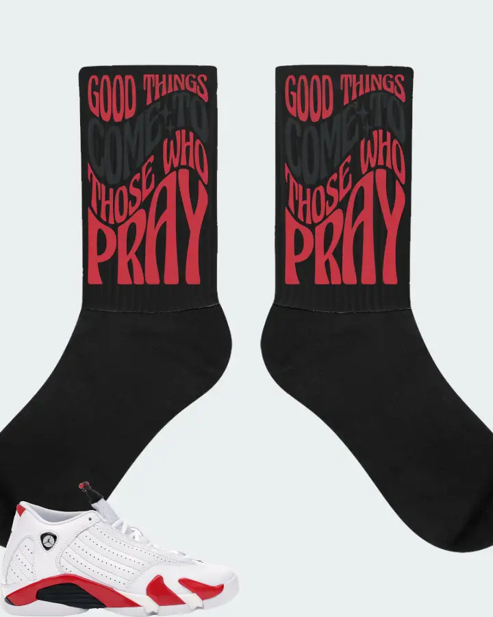 Jordan 14 Retro Sneaker Matching Black Socks - Good Things Come To Those Who Pray