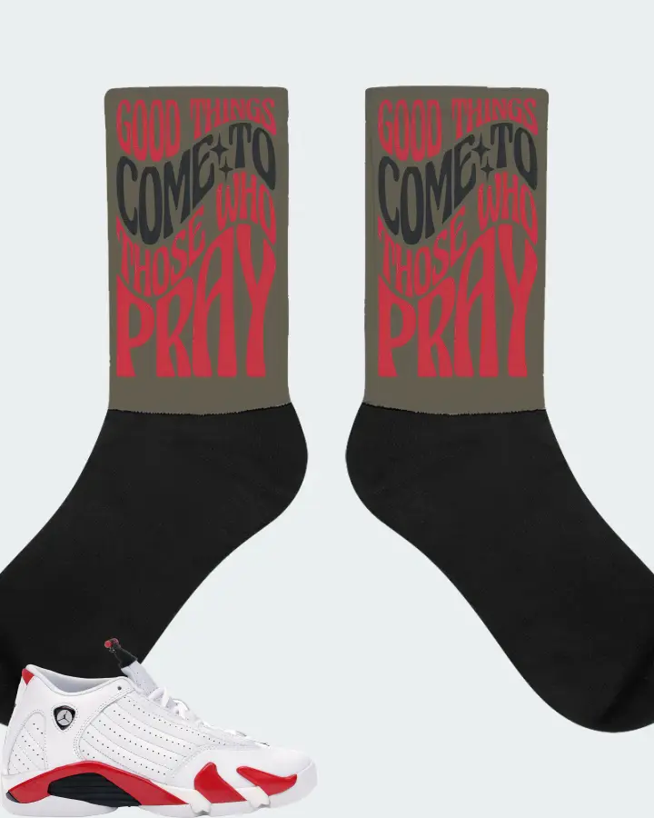 Jordan 14 Retro Sneaker Matching Army Green Socks - Good Things Come To Those Who Pray