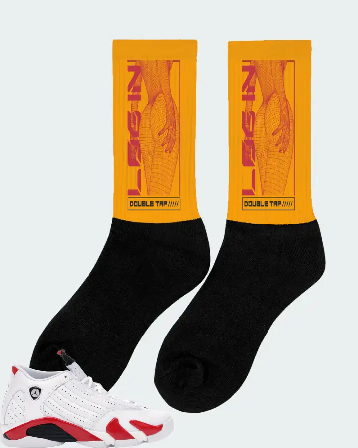 Jordan 14 Retro Sneaker Matching Gold Socks (LOGIN) - View 3