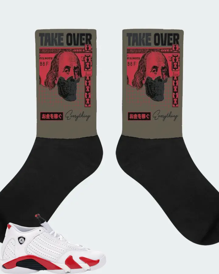 Jordan 14 Retro Sneaker Matching Army Green Socks - Take Over