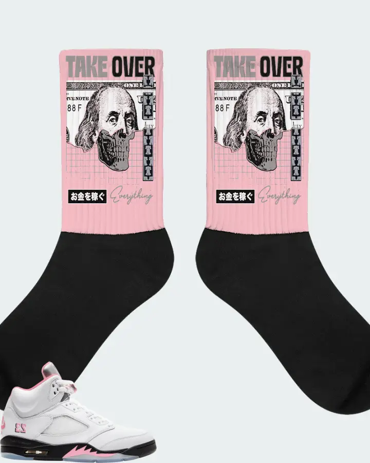 Air Jordan 5 Sneaker Matching Pink Socks - Take Over