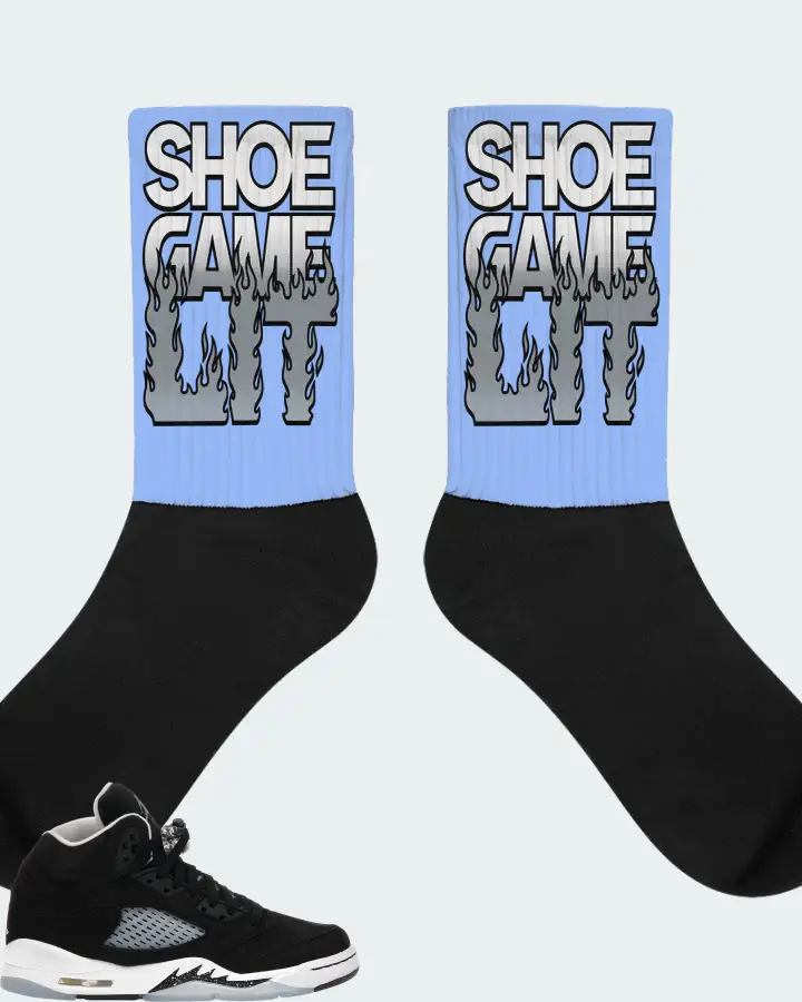 Jordan 5 Retro Sneaker Matching Carolina Blue Socks - Shoe Game Lit Refreshed