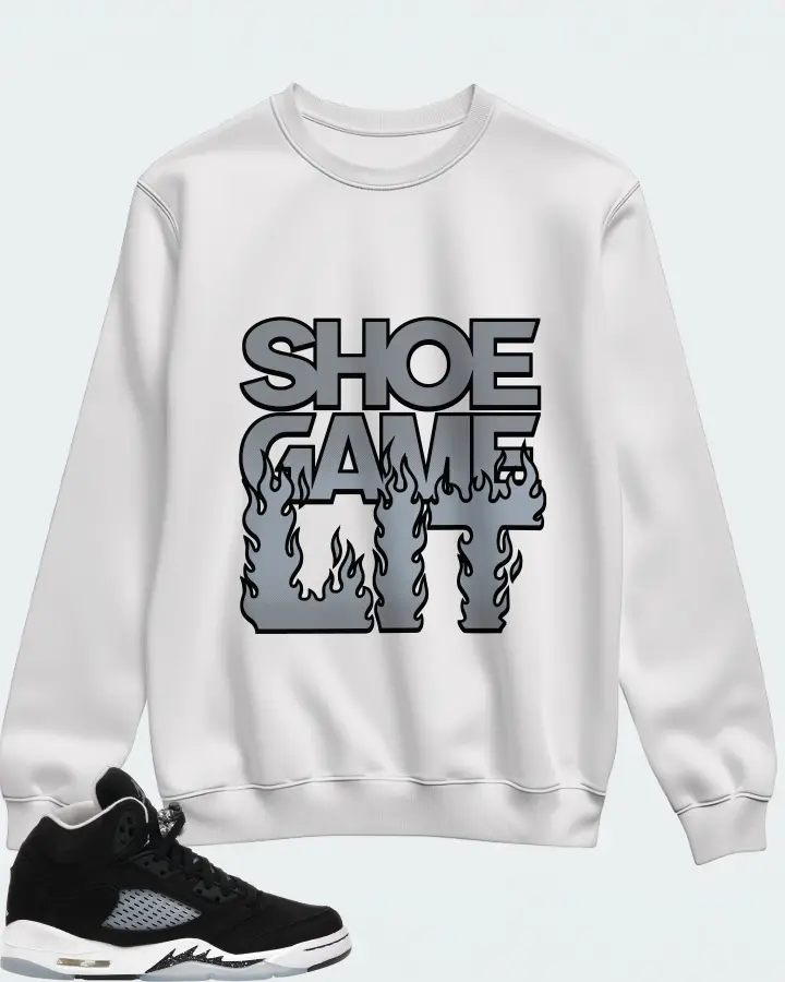 Jordan 5 Retro Sneaker Matching White Sweatshirt - Shoe Game Lit Refreshed