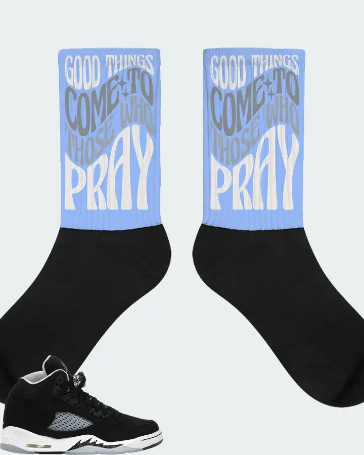 Jordan 5 Retro Sneaker Matching Carolina Blue Socks - Good Things Come To Those Who Pray