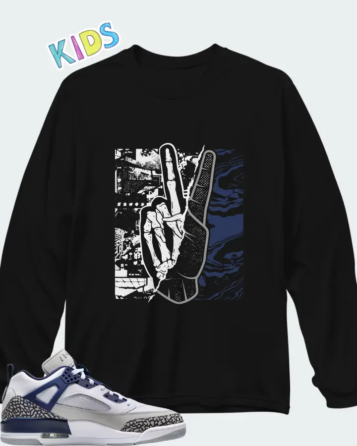 Air Jordan Spizike Low White Neutral Grey Anthracite Midnight Navy Matching Kid's Long Sleeve T-Shirt
