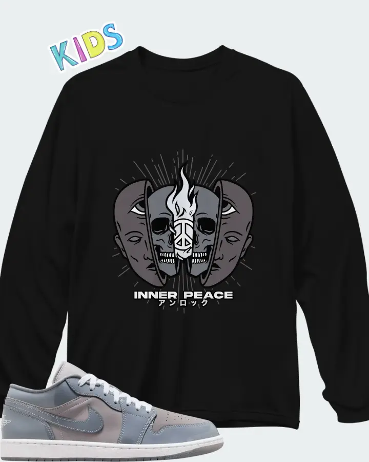 Air Jordan 1 Low Cool Grey Matching Kid's Long Sleeve T-Shirt