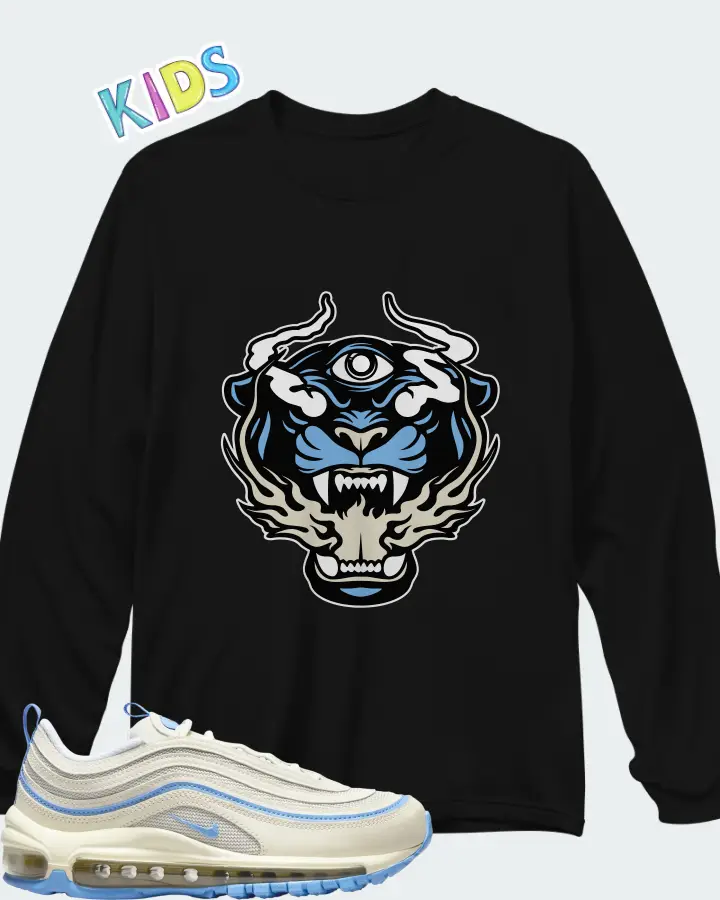 Nike Air Max 97 Athletic Department Sail University Blue Matching Kid's Long Sleeve T-Shirt