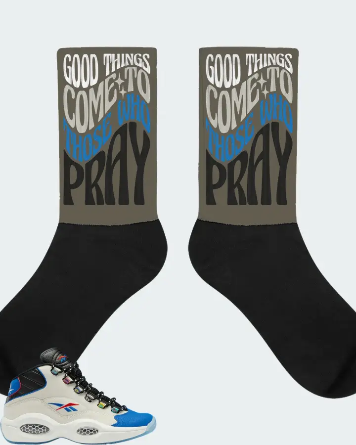 Reebok Question Mid Sneaker Matching Army Green Socks - Good Things Come To Those Who Pray