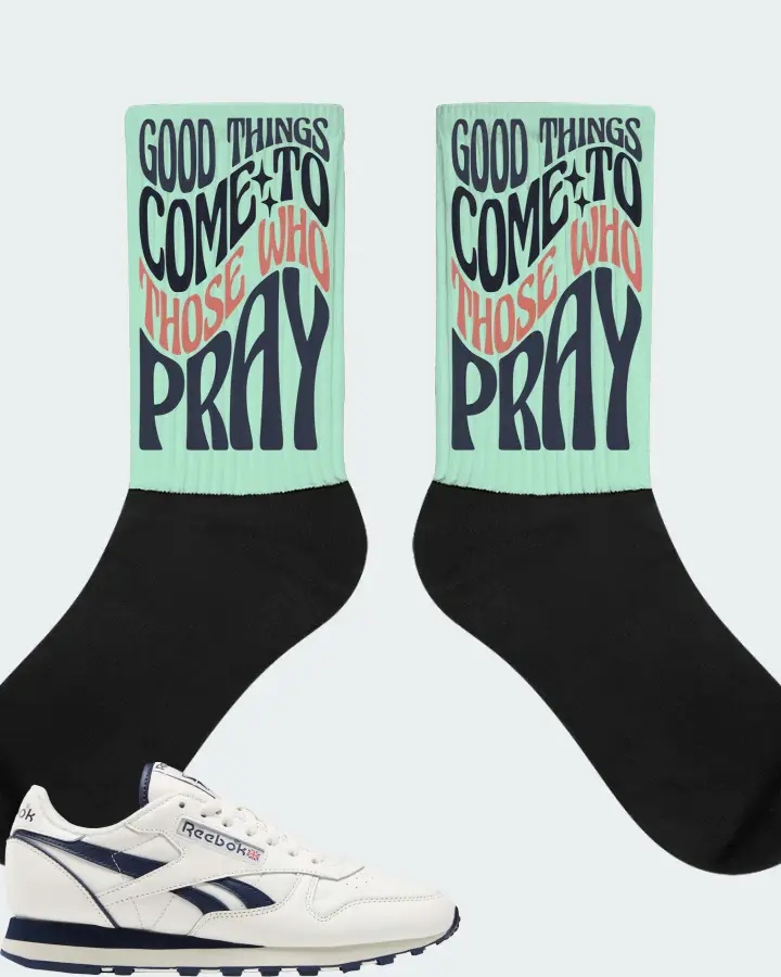 Reebok Classic Leather Sneaker Matching Mint Socks - Good Things Come To Those Who Pray
