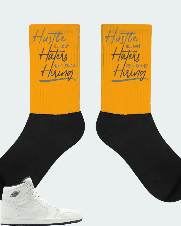 Jordan 1 Retro Sneaker Matching Gold Socks - HUSTLE TILL YOUR HATERS ASK