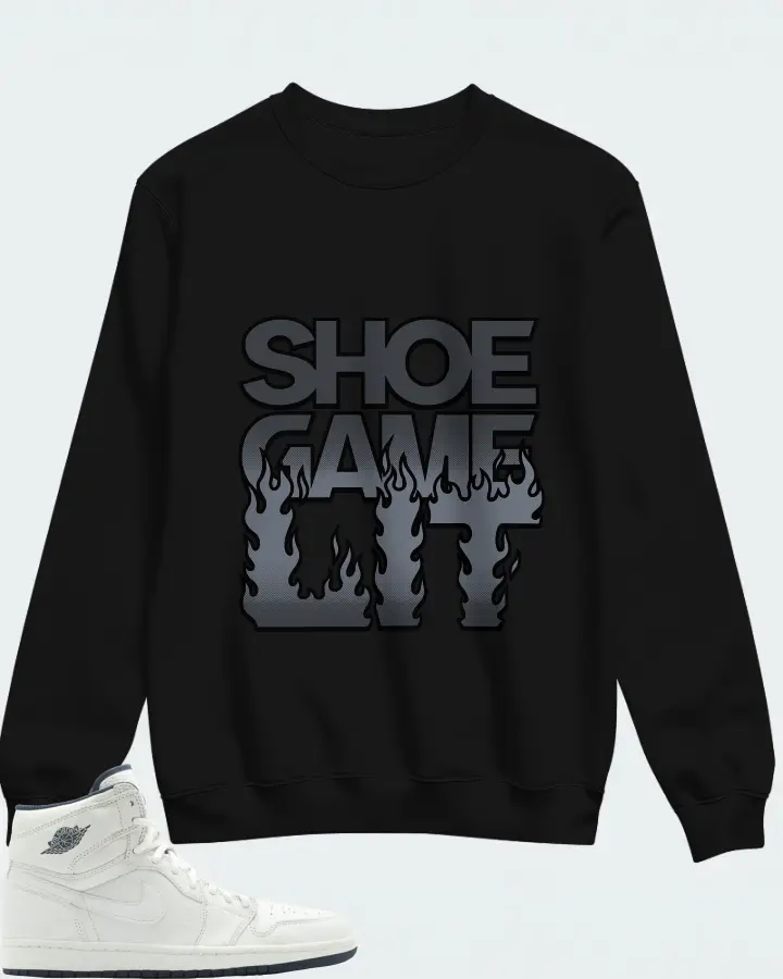 Jordan 1 Retro Sneaker Matching Black Sweatshirt - Shoe Game Lit Refreshed