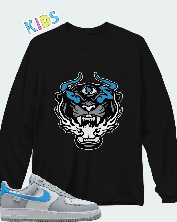 Nike Air Force 1 Low Grey University Blue Matching Kid's Long Sleeve T-Shirt