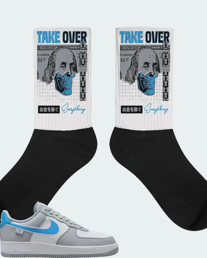 Nike Air Force 1 Low Grey University Blue Sneaker Matching White Socks - Take Over
