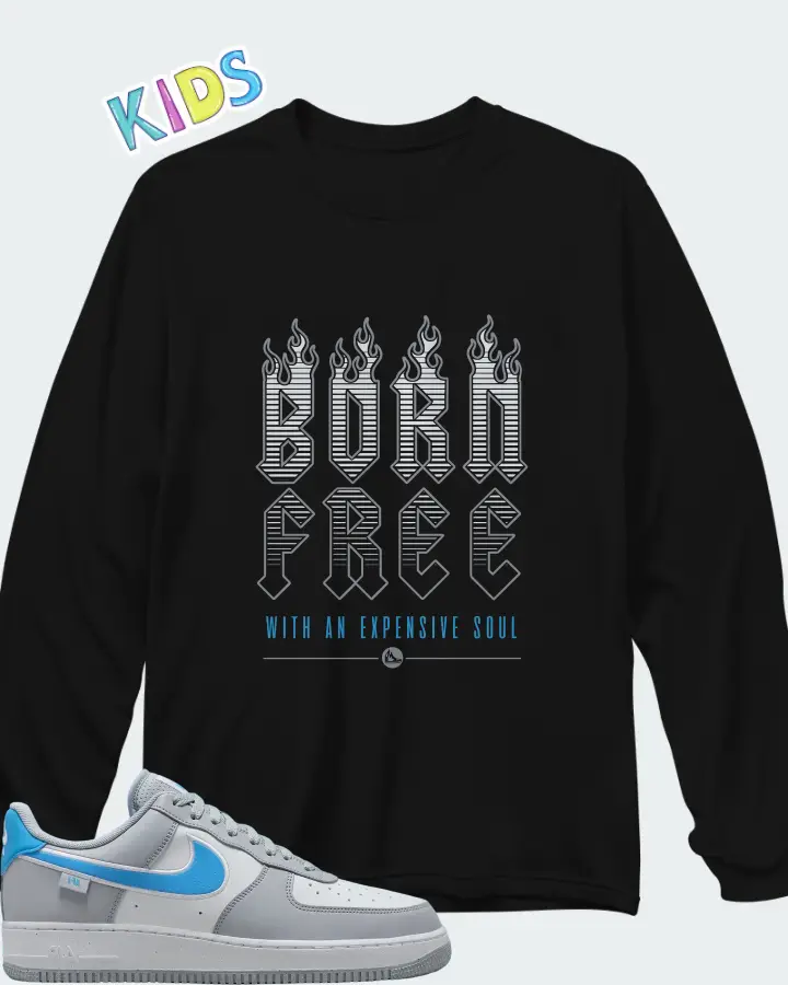 Nike Air Force 1 Low Grey University Blue Matching Kid's Long Sleeve T-Shirt