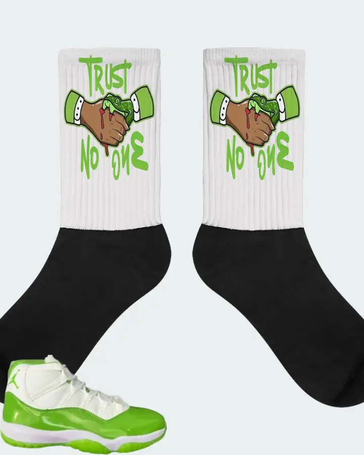 Air Jordan 11 Retro Lime Green Sneaker Matching White Socks - Trust No One