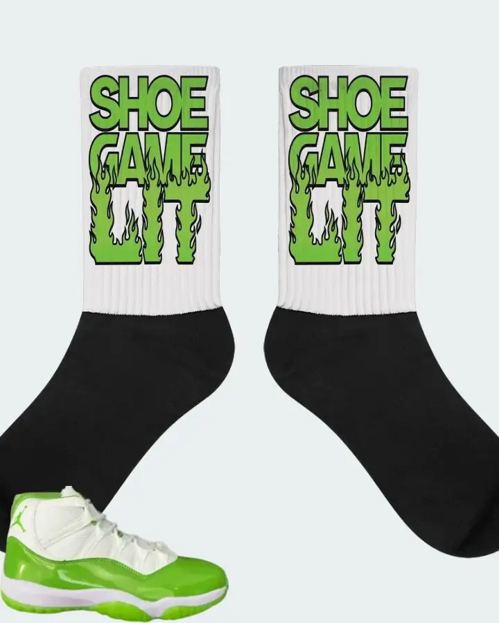 Air Jordan 11 Retro Lime Green Sneaker Matching White Socks - Shoe Game Lit Refreshed