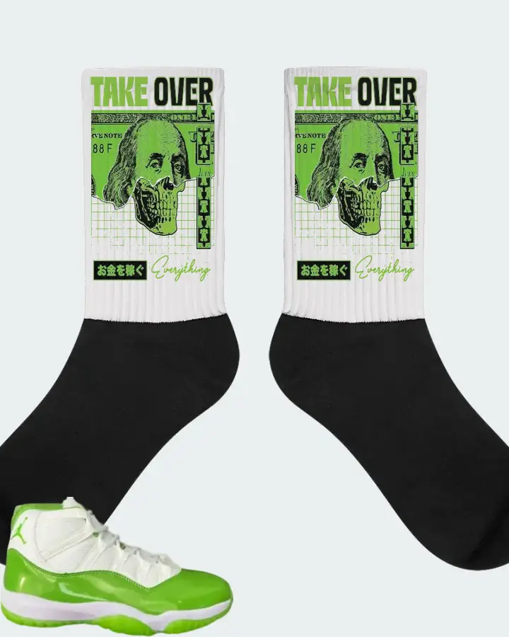 Air Jordan 11 Retro Lime Green Sneaker Matching White Socks - Take Over