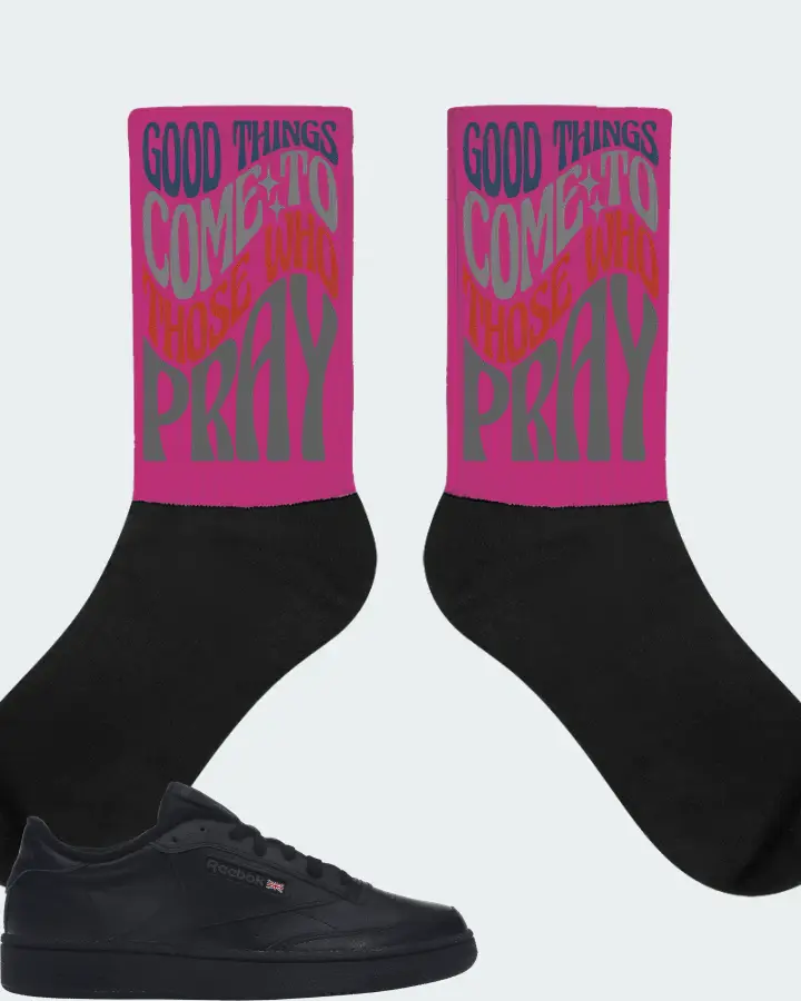 Reebok Club C 85 Sneaker Matching Berry Socks - Good Things Come To Those Who Pray