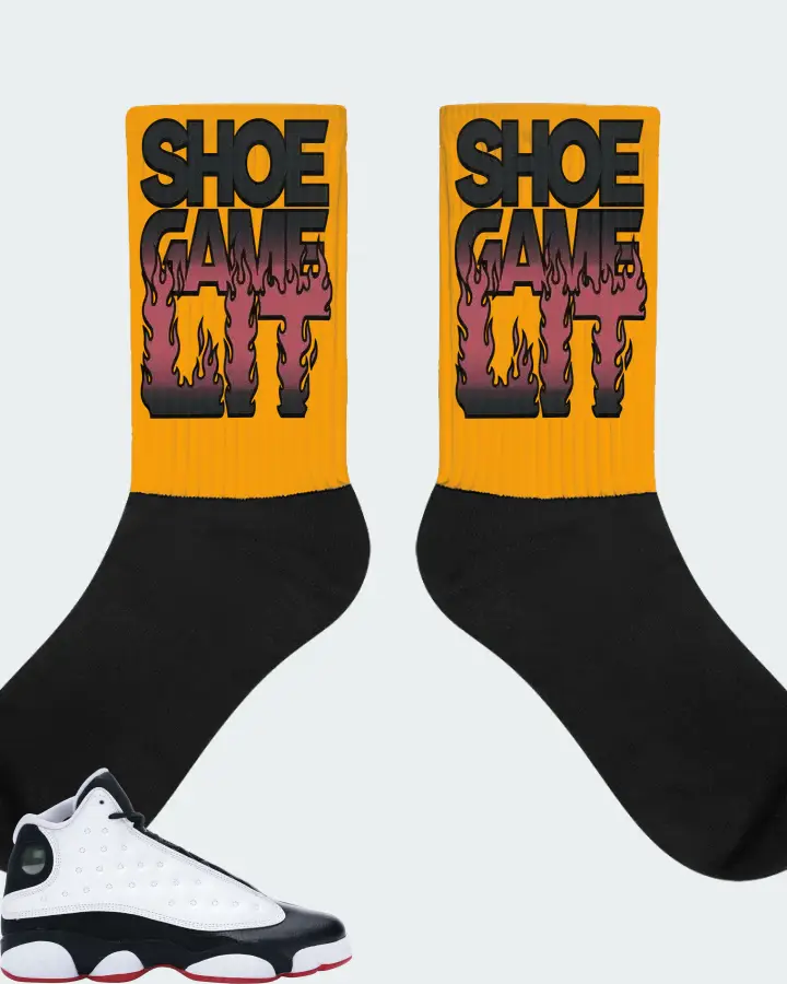 Jordan 13 Retro Sneaker Matching Gold Socks - Shoe Game Lit Refreshed
