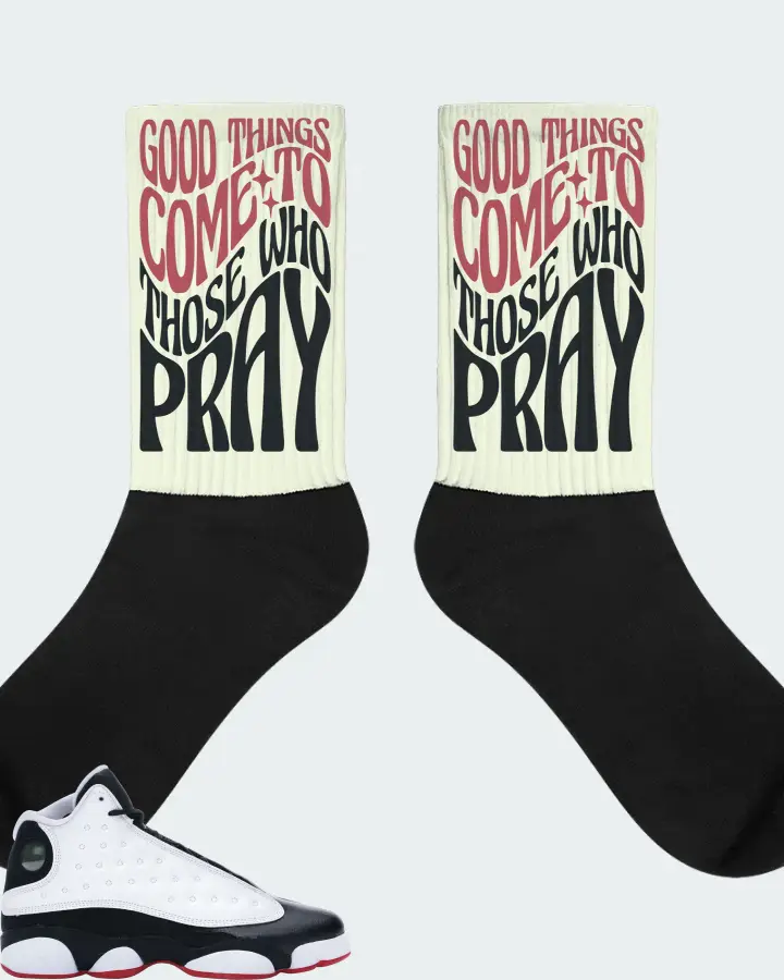 Jordan 13 Retro Sneaker Matching Citron Socks - Good Things Come To Those Who Pray