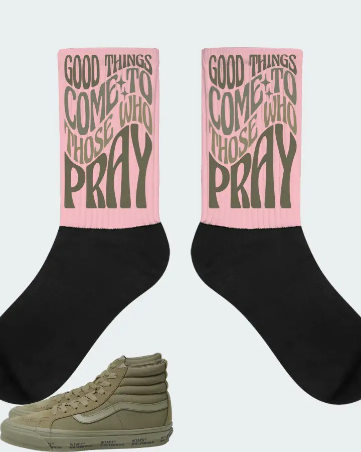 Vans Vault Sk8-Hi OG LX Sneaker Matching Pink Socks - Good Things Come To Those Who Pray
