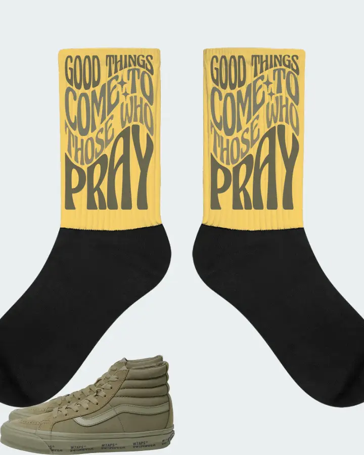 Vans Vault Sk8-Hi OG LX Sneaker Matching Yellow Socks - Good Things Come To Those Who Pray