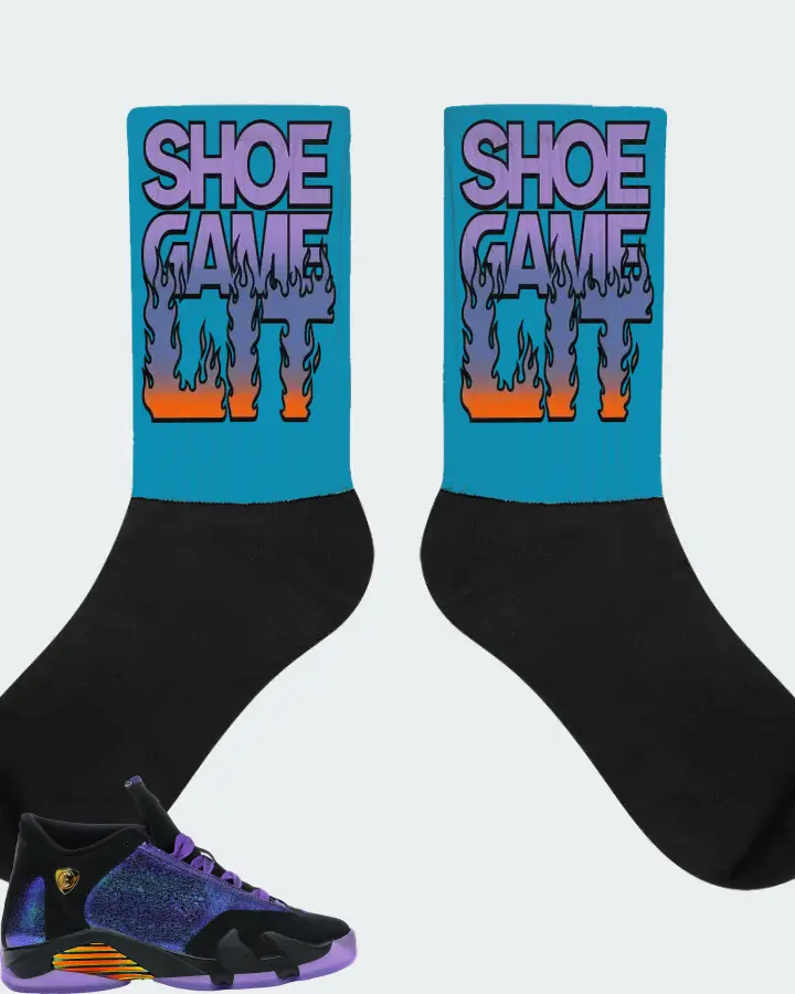 Jordan 14 Retro Sneaker Matching Aqua Socks - Shoe Game Lit Refreshed
