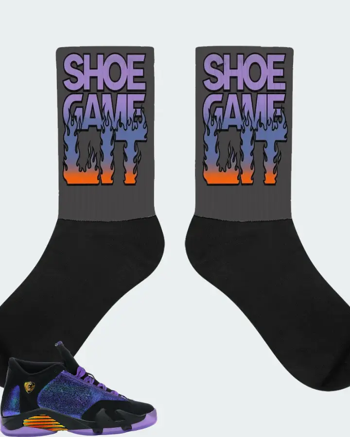 Jordan 14 Retro Sneaker Matching Dark Grey Socks - Shoe Game Lit Refreshed