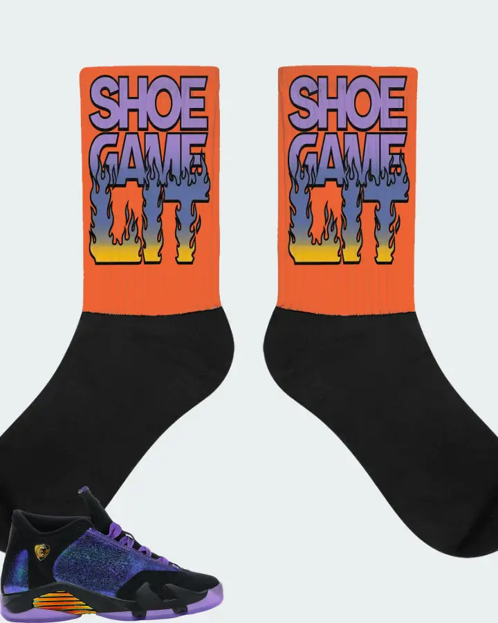 Jordan 14 Retro Sneaker Matching Orange Socks - Shoe Game Lit Refreshed