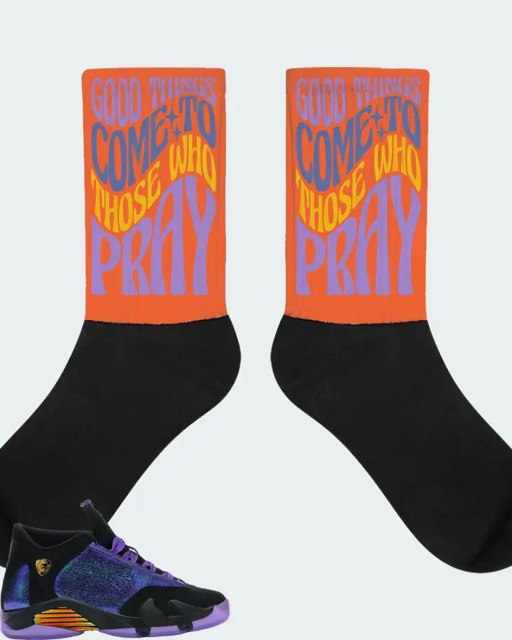 Jordan 14 Retro Sneaker Matching Orange Socks - Good Things Come To Those Who Pray