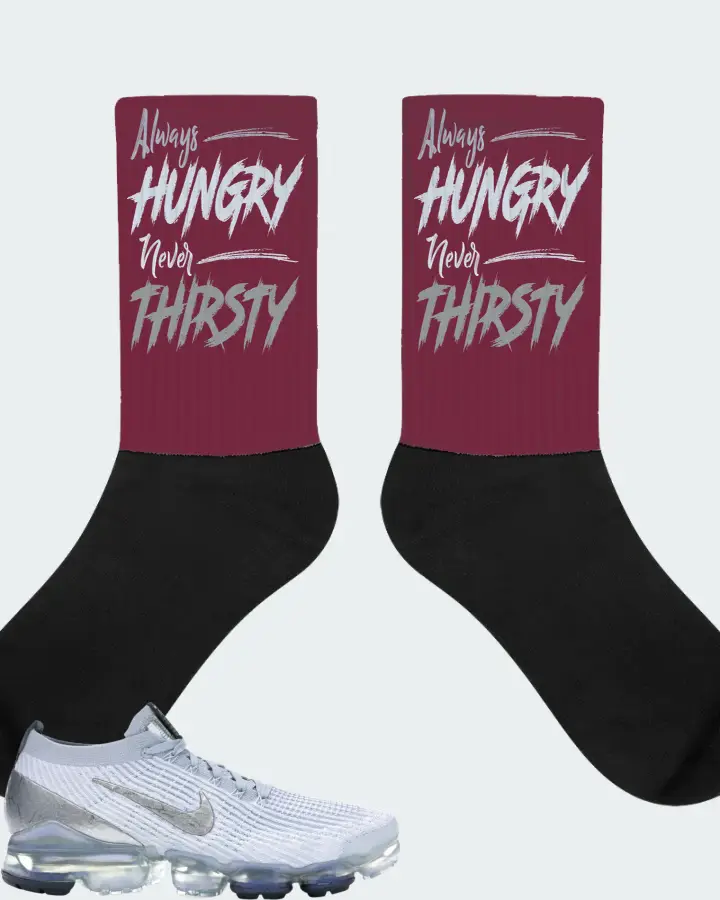 Nike Air VaporMax Flyknit 3 Sneaker Matching Maroon Socks - Always HUNGRY Never THIRSTY