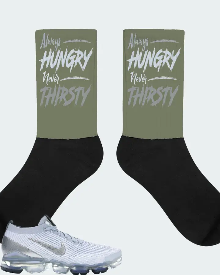 Nike Air VaporMax Flyknit 3 Sneaker Matching Olive Socks - Always HUNGRY Never THIRSTY