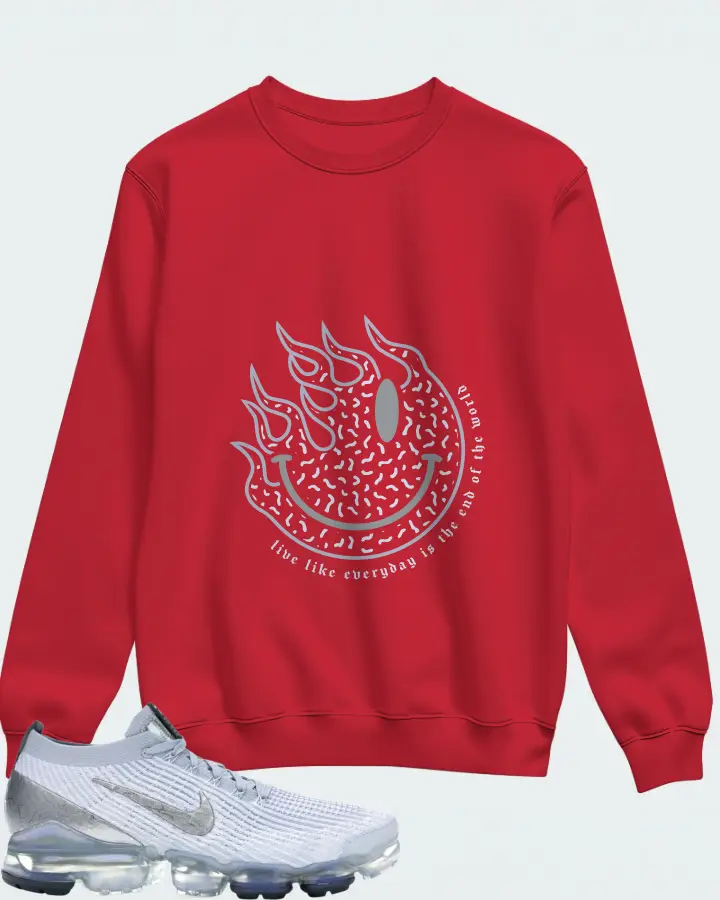 Nike Air VaporMax Flyknit 3 Sneaker Matching Red Sweatshirt (Keep Smiling) - View 1