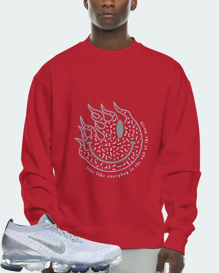 Nike Air VaporMax Flyknit 3 Sneaker Matching Red Sweatshirt (Keep Smiling) - View 2