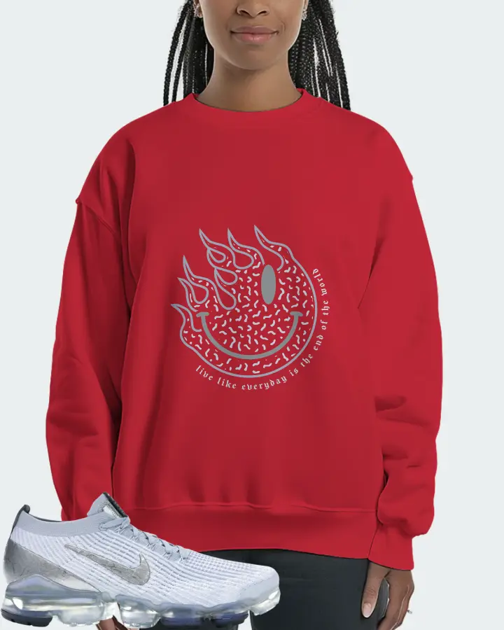 Nike Air VaporMax Flyknit 3 Sneaker Matching Red Sweatshirt (Keep Smiling) - View 3