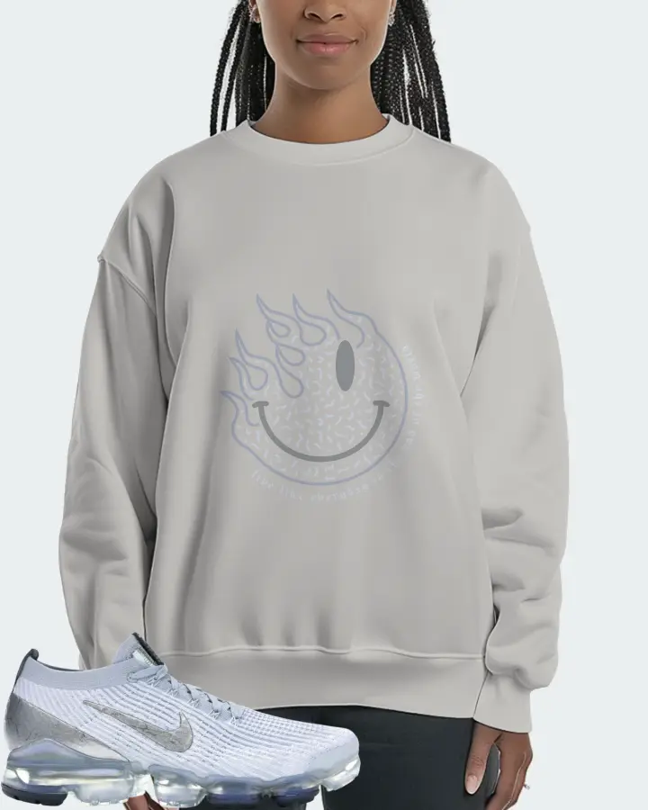 Nike Air VaporMax Flyknit 3 Sneaker Matching Grey Sweatshirt (Keep Smiling) - View 3