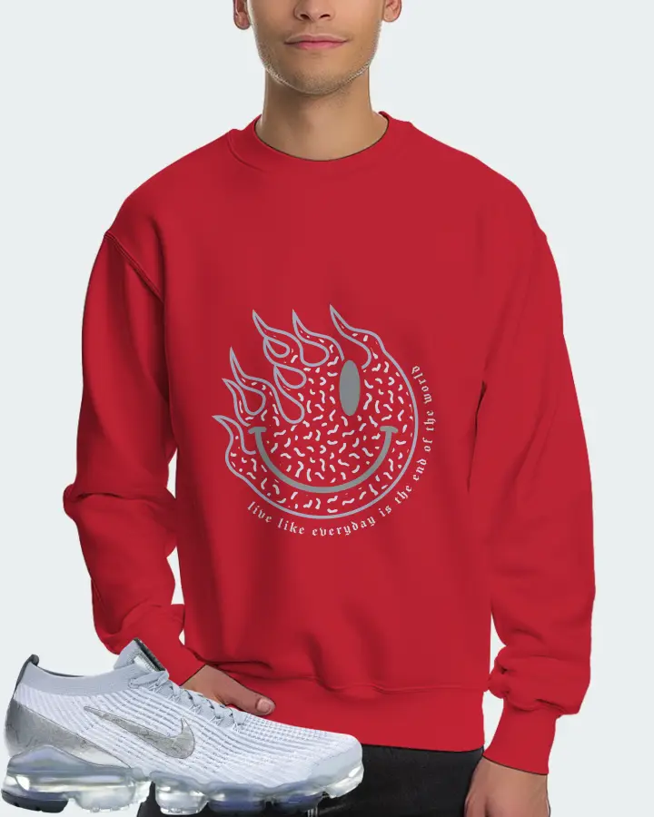 Nike Air VaporMax Flyknit 3 Sneaker Matching Red Sweatshirt (Keep Smiling) - View 4