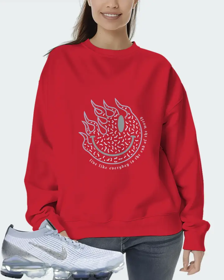 Nike Air VaporMax Flyknit 3 Sneaker Matching Red Sweatshirt (Keep Smiling) - View 5