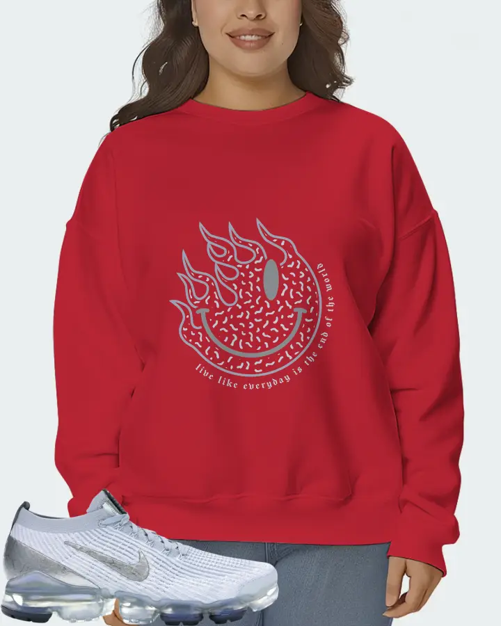 Nike Air VaporMax Flyknit 3 Sneaker Matching Red Sweatshirt (Keep Smiling) - View 7