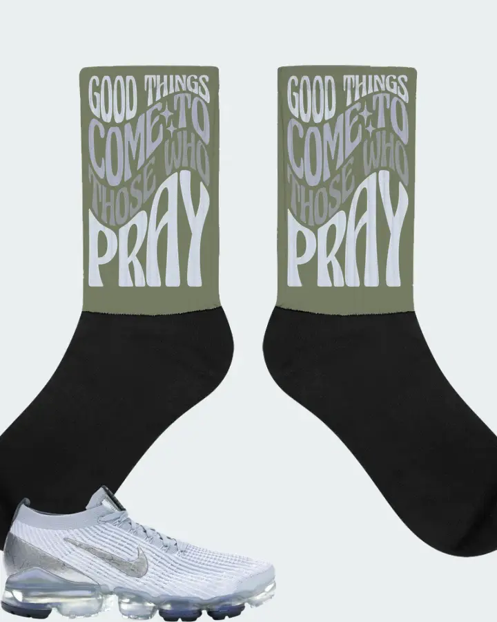 Nike Air VaporMax Flyknit 3 Sneaker Matching Olive Socks - Good Things Come To Those Who Pray