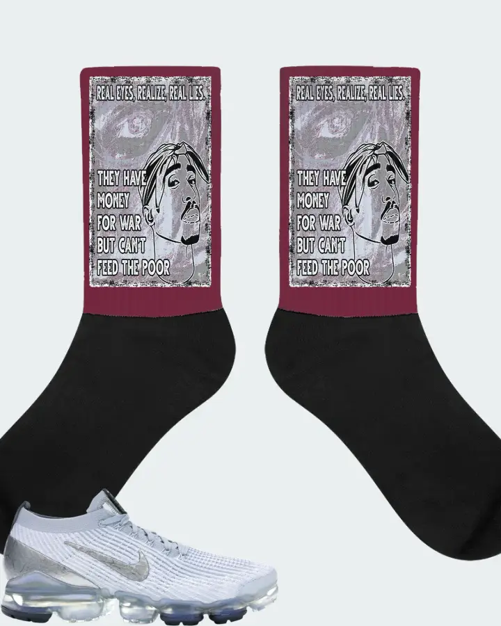 Nike Air VaporMax Flyknit 3 Sneaker Matching Maroon Socks - TUPAC Real Eyes Realize Real Lies