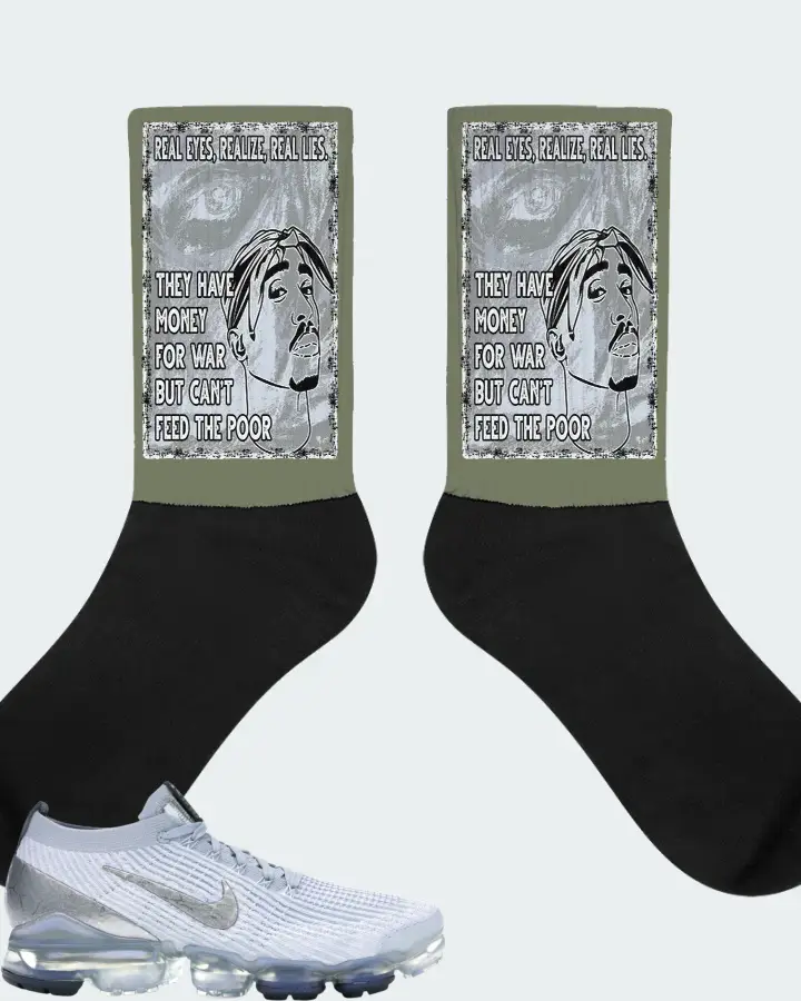Nike Air VaporMax Flyknit 3 Sneaker Matching Olive Socks - TUPAC Real Eyes Realize Real Lies